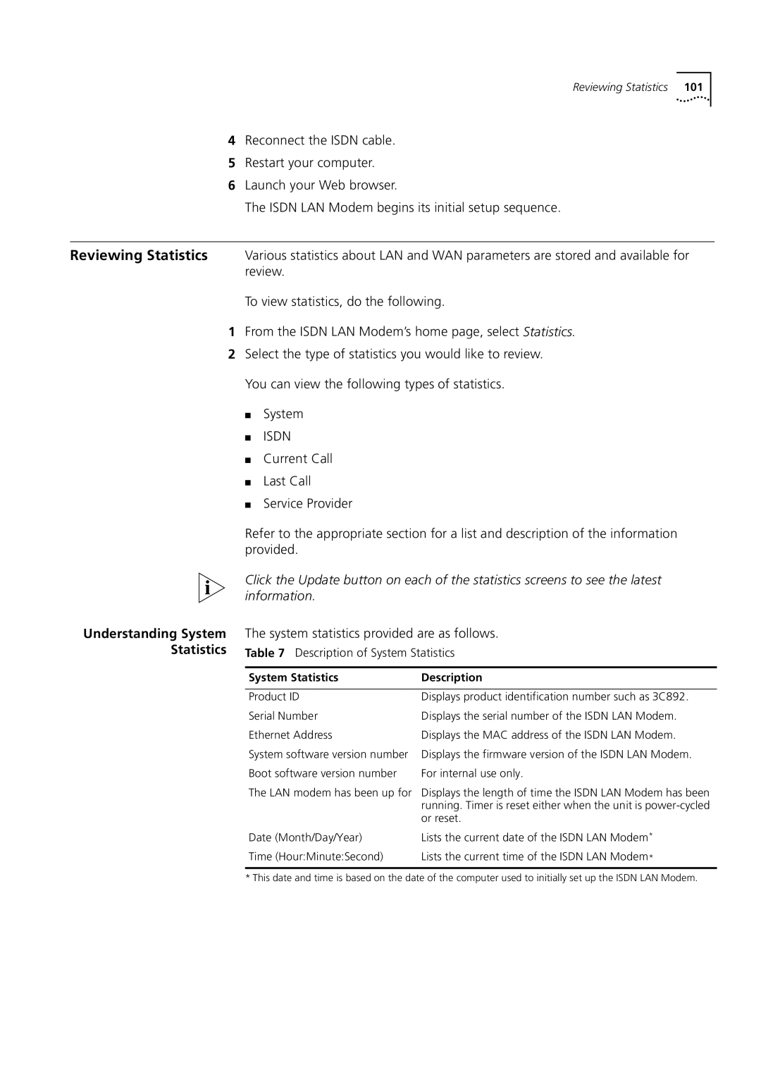 3Com 3C892 manual System Statistics Description 