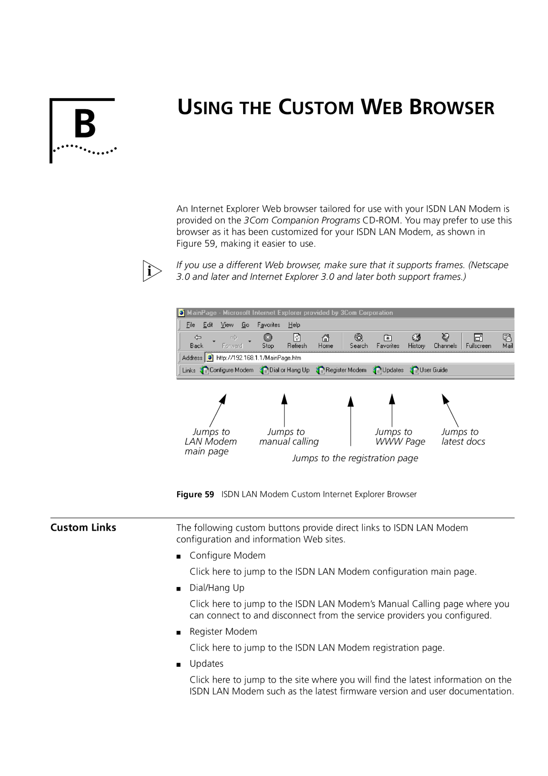 3Com 3C892 manual Using the Custom WEB Browser, Configuration and information Web sites 