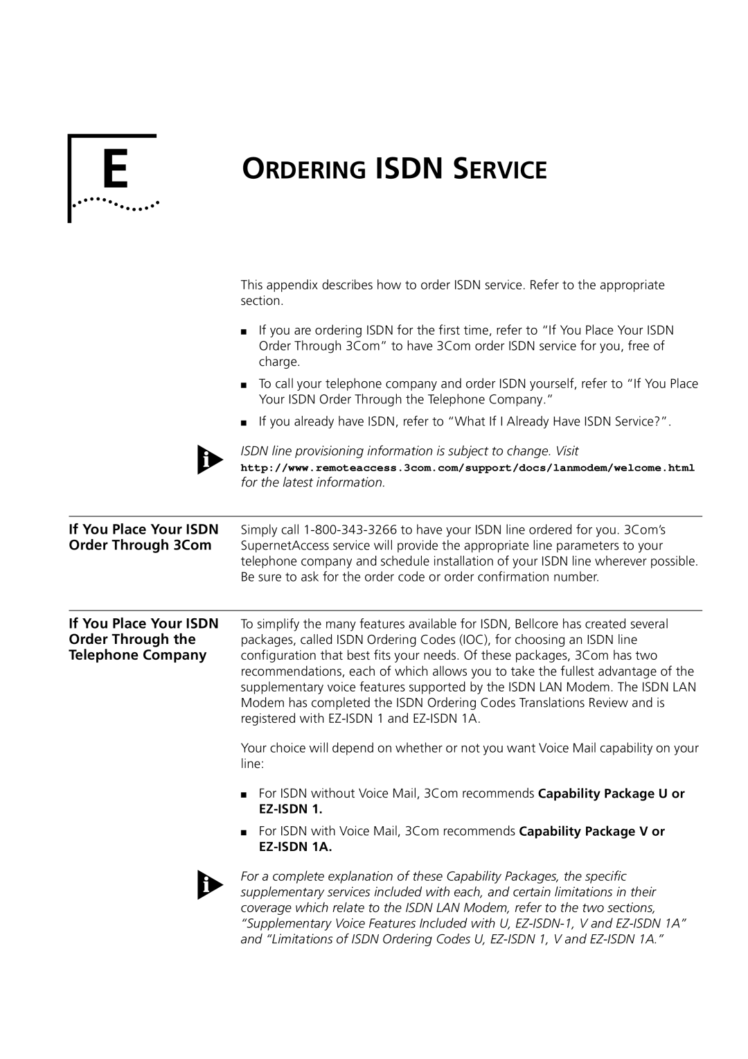 3Com 3C892 manual Ordering Isdn Service, EZ-ISDN 1A 