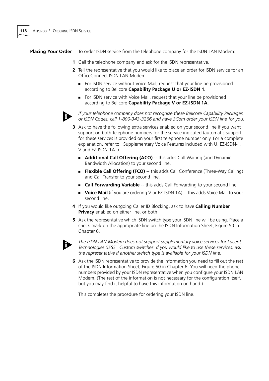 3Com 3C892 manual This completes the procedure for ordering your Isdn line 