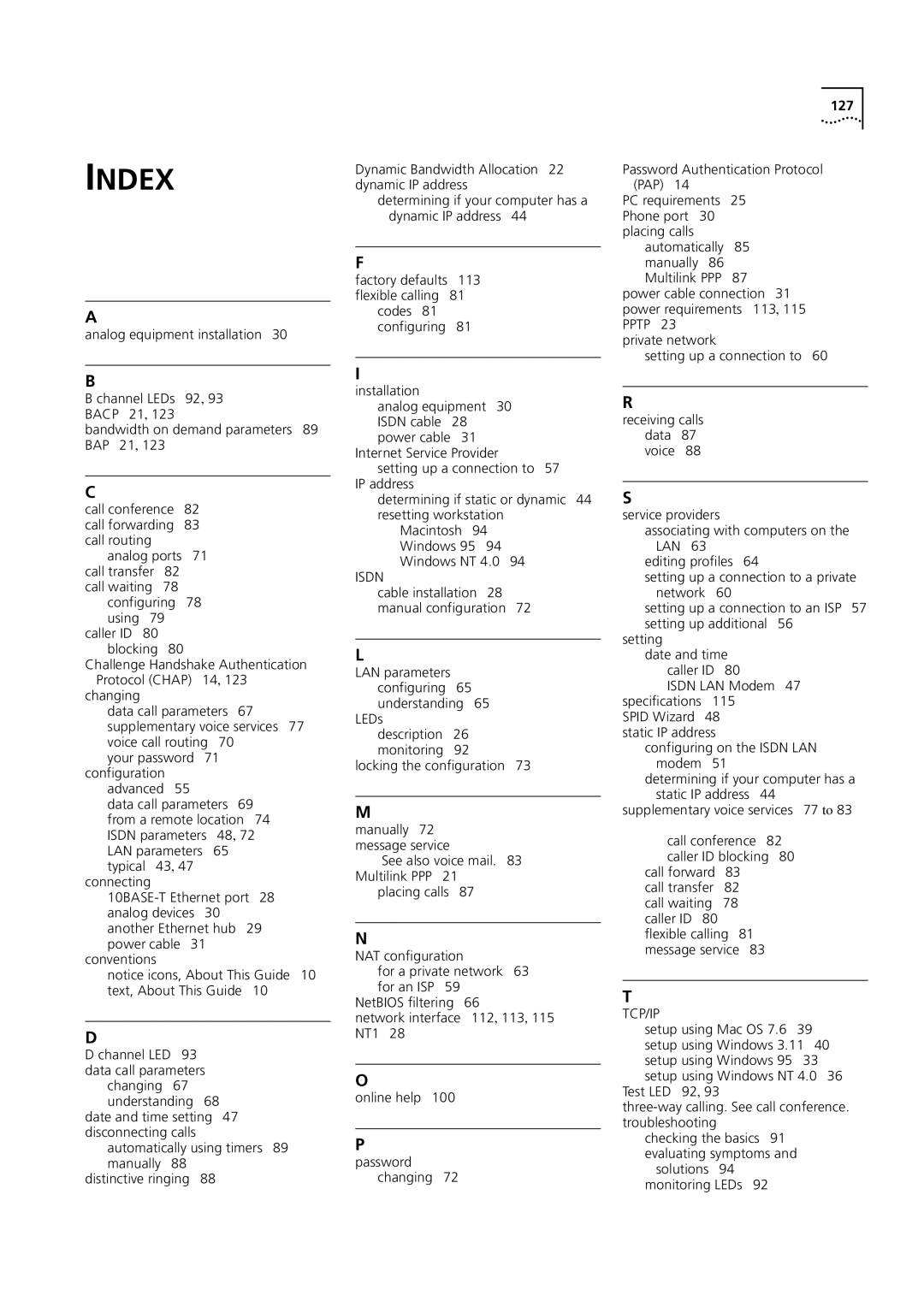 3Com 3C892 manual Index, 127 