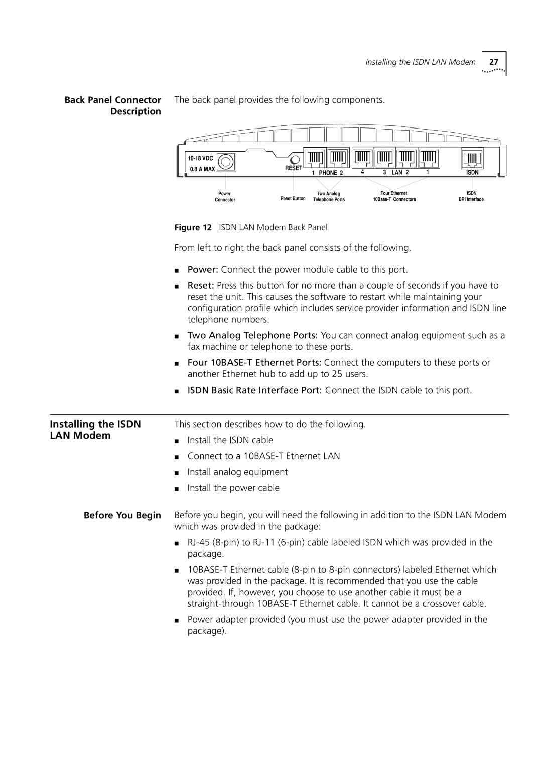 3Com 3C892 manual Installing the Isdn LAN Modem, Description, Before You Begin 