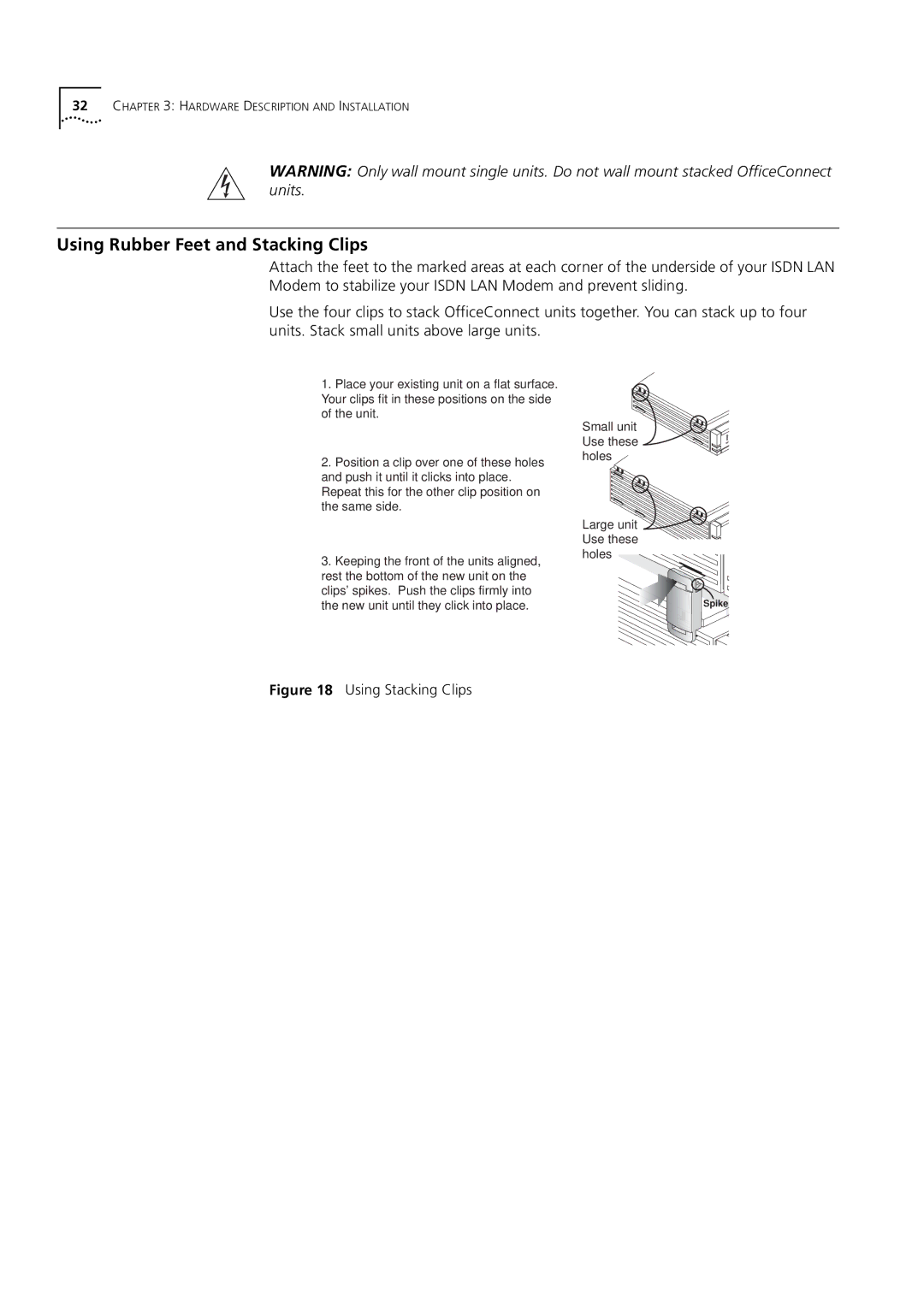 3Com 3C892 manual Using Rubber Feet and Stacking Clips, Using Stacking Clips 