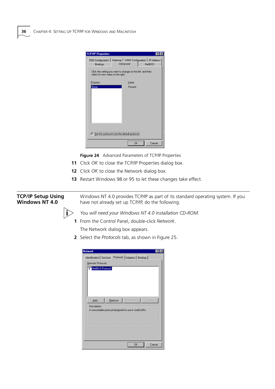 3Com 3C892 manual Windows NT, Have not already set up TCP/IP, do the following 