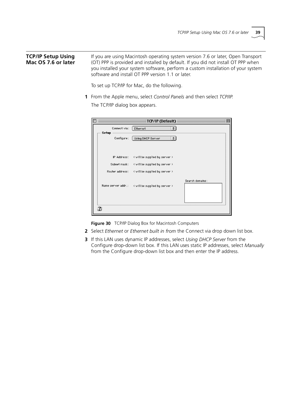 3Com 3C892 manual TCP/IP Setup Using Mac OS 7.6 or later 