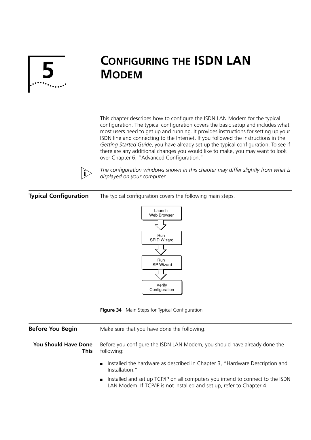 3Com 3C892 manual Configuring the Isdn LAN Modem, Typical Configuration, Before You Begin, Displayed on your computer 