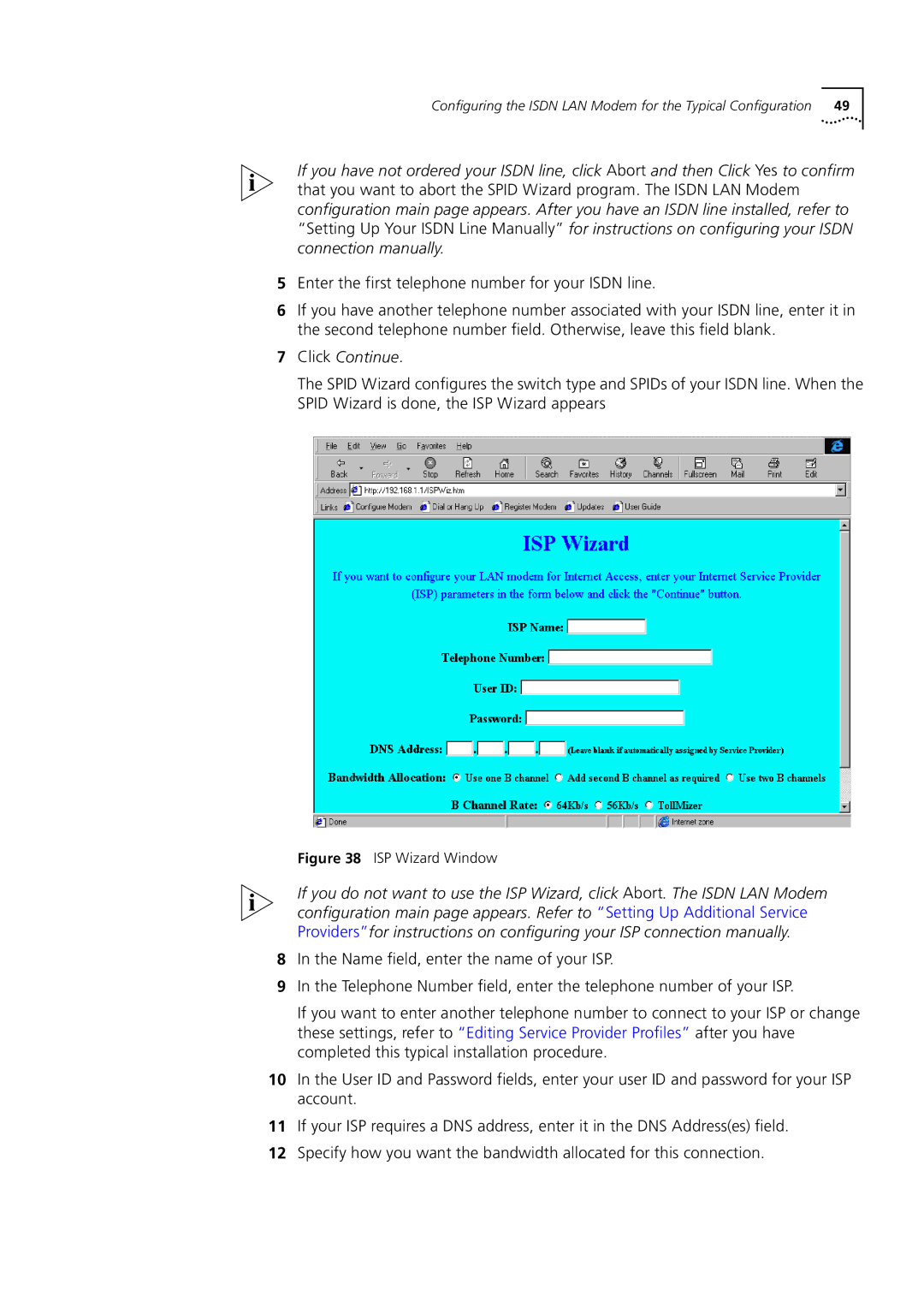 3Com 3C892 manual ISP Wizard Window 