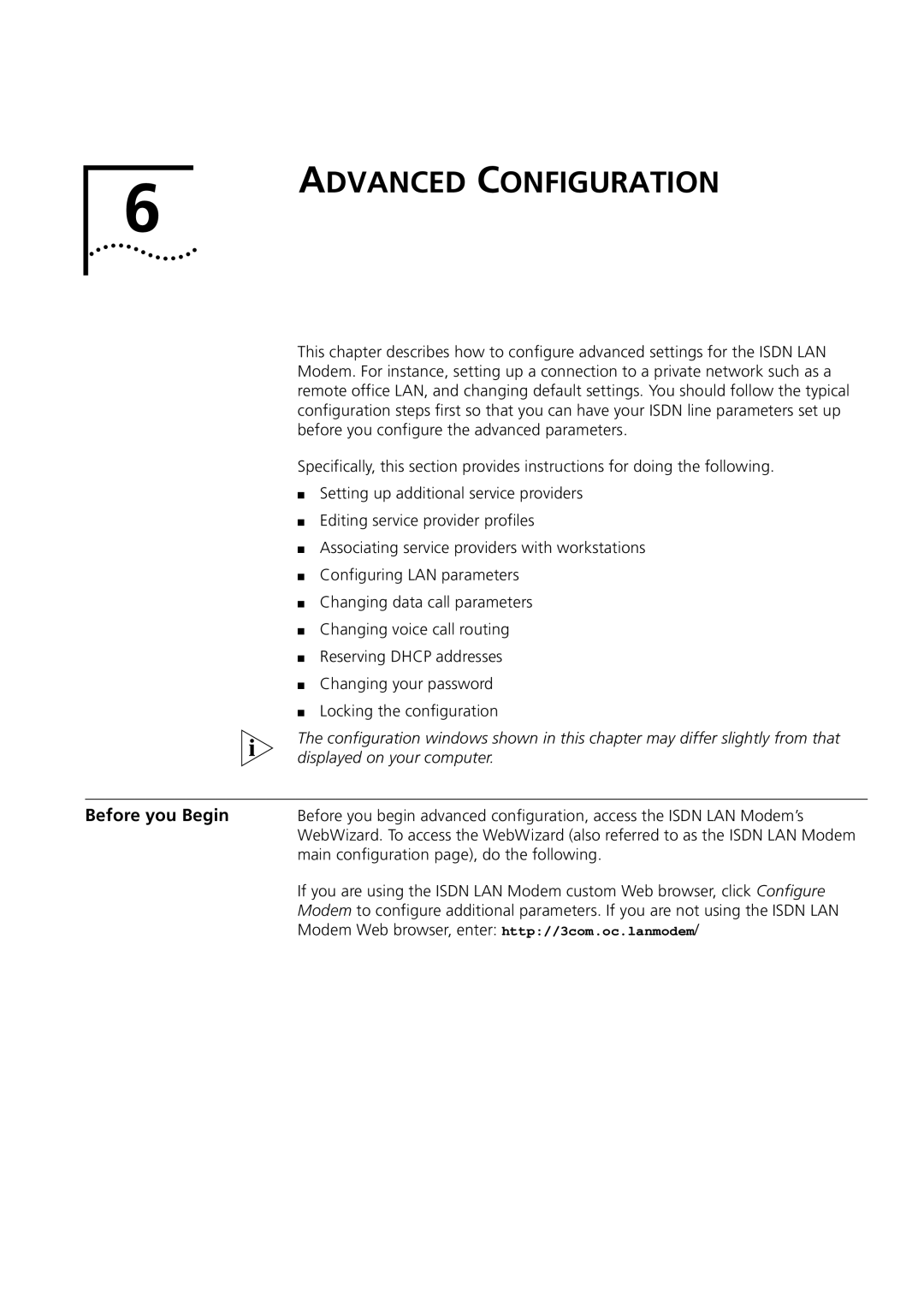 3Com 3C892 manual Advanced Configuration, Main configuration page, do the following 