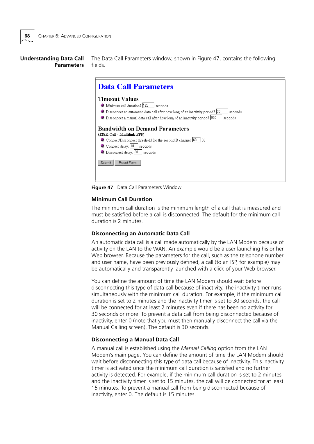 3Com 3C892 manual Minimum Call Duration, Disconnecting an Automatic Data Call, Disconnecting a Manual Data Call 