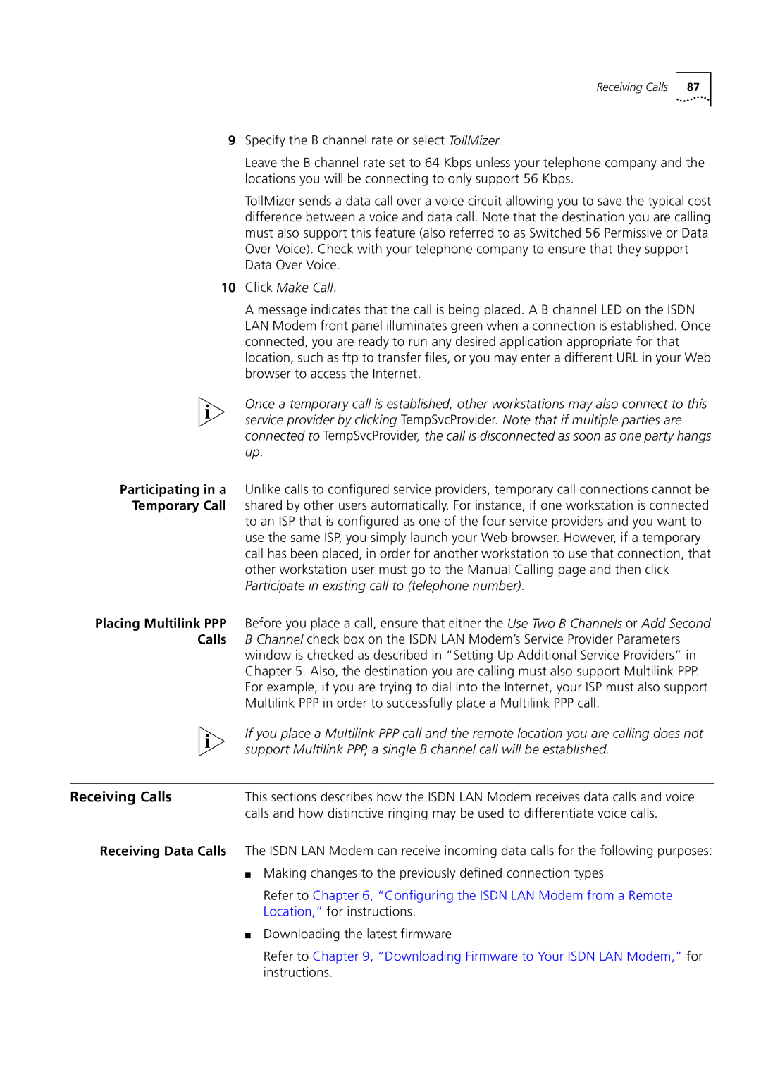 3Com 3C892 manual Participating in a, Temporary Call, Placing Multilink PPP, Calls 