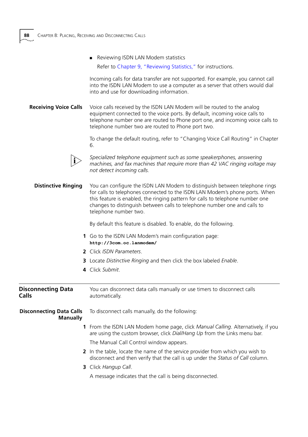 3Com 3C892 manual Disconnecting Data, Calls, Automatically, Manually, Click Hangup Call 