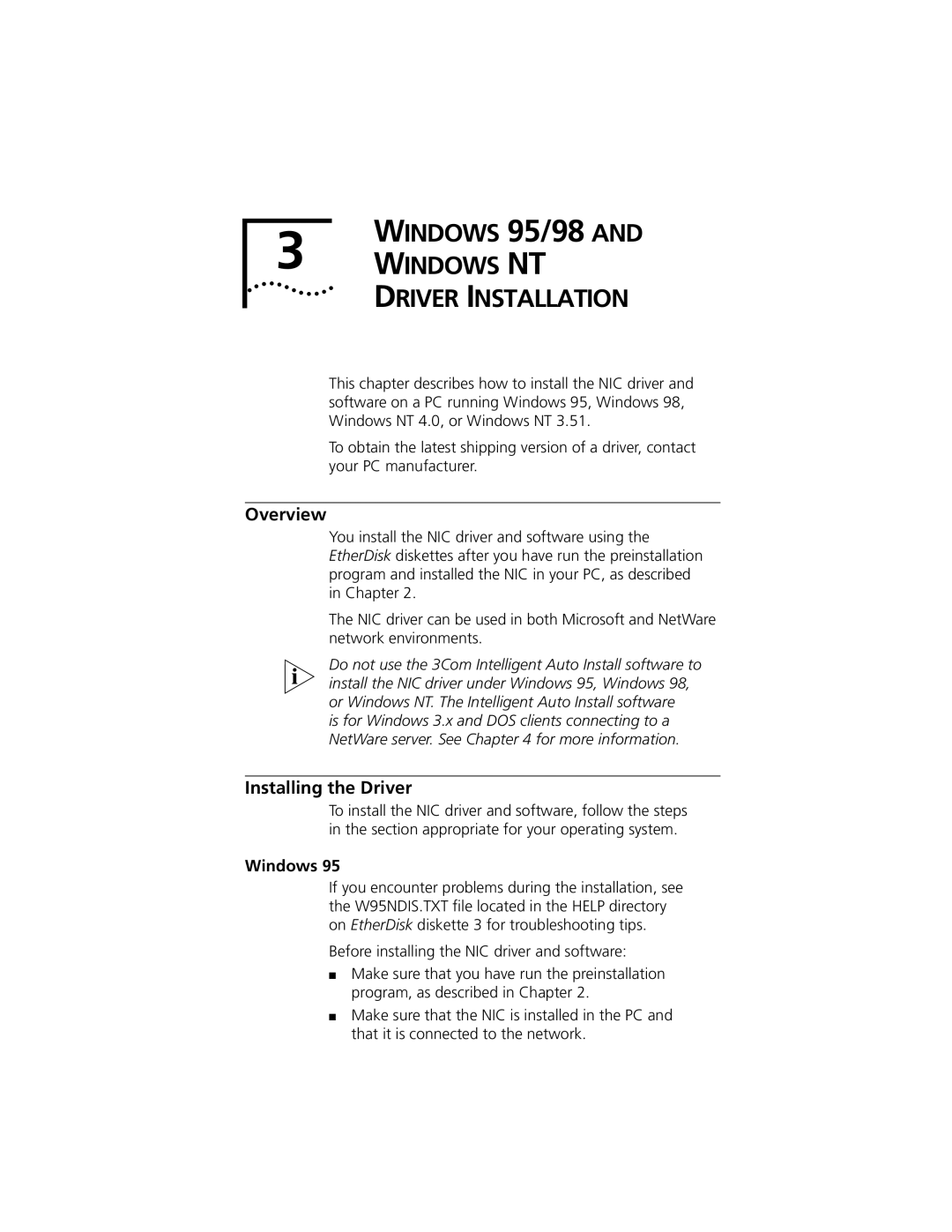 3Com 3C905C-TX-M, 3C905C-TX manual Windows NT, Driver Installation, Installing the Driver 