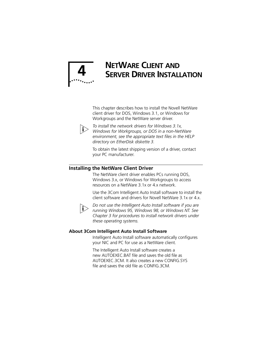 3Com 3C905C-TX-M, 3C905C-TX manual NET Ware Client, Installing the NetWare Client Driver 