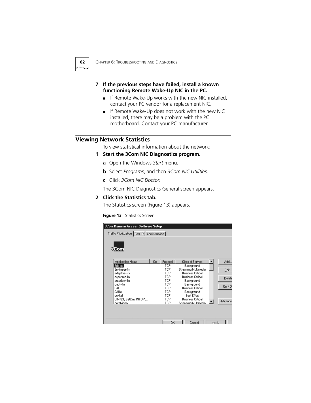 3Com 3C905C-TX-M, 3C905C-TX manual Viewing Network Statistics, Click the Statistics tab 