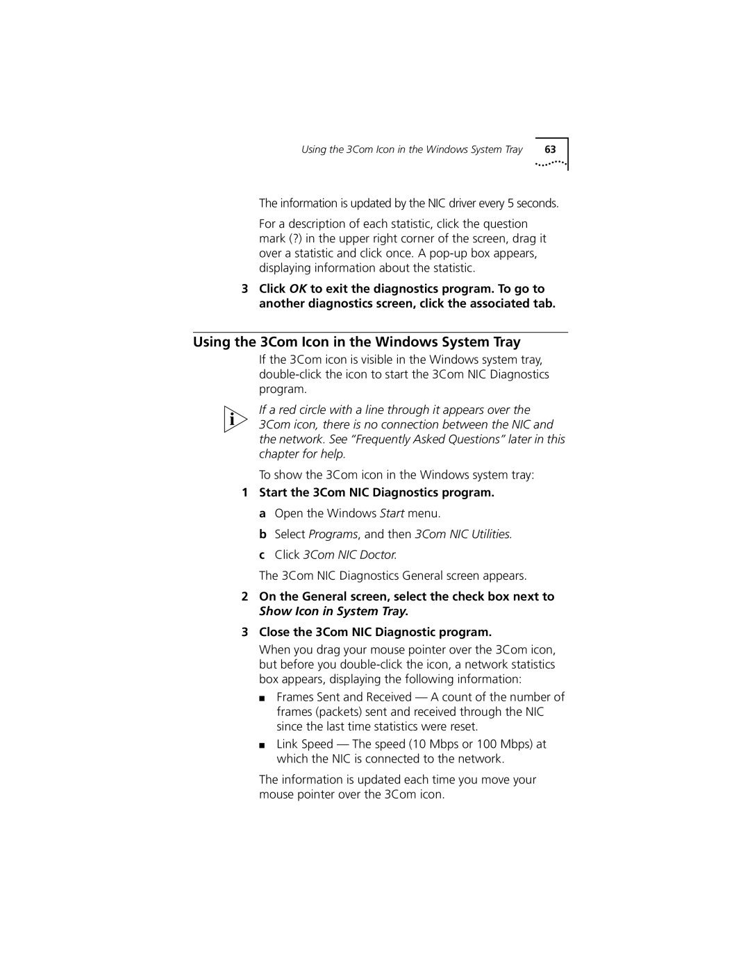 3Com 3C905C-TX-M, 3C905C-TX manual Using the 3Com Icon in the Windows System Tray 