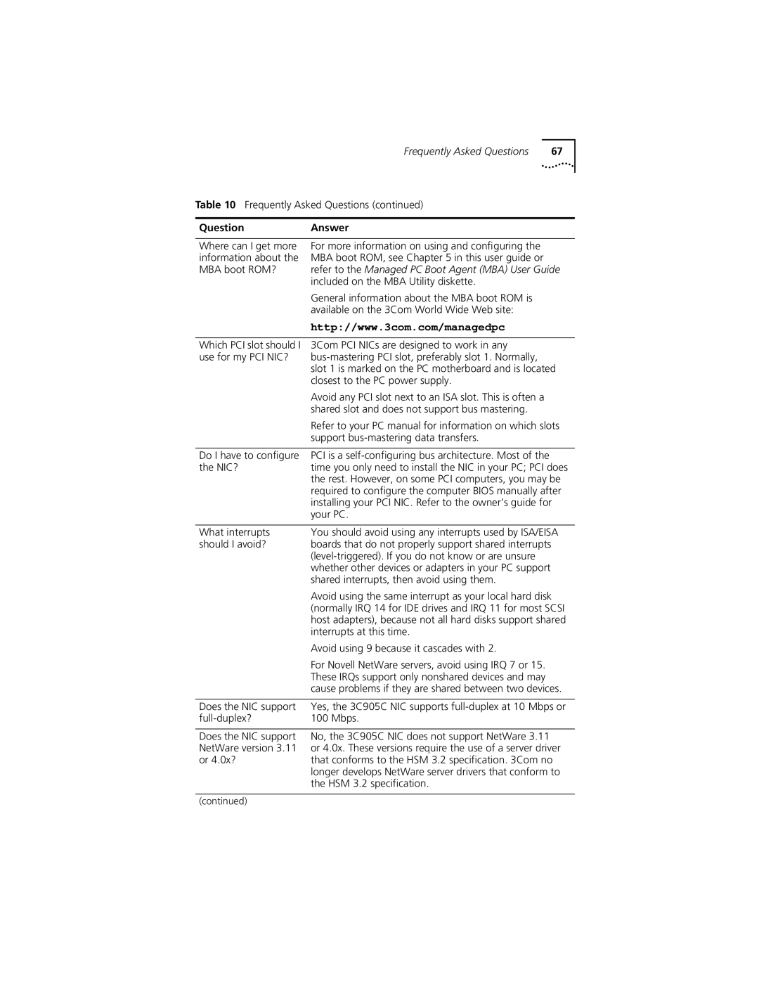 3Com 3C905C-TX-M, 3C905C-TX manual QuestionAnswer 