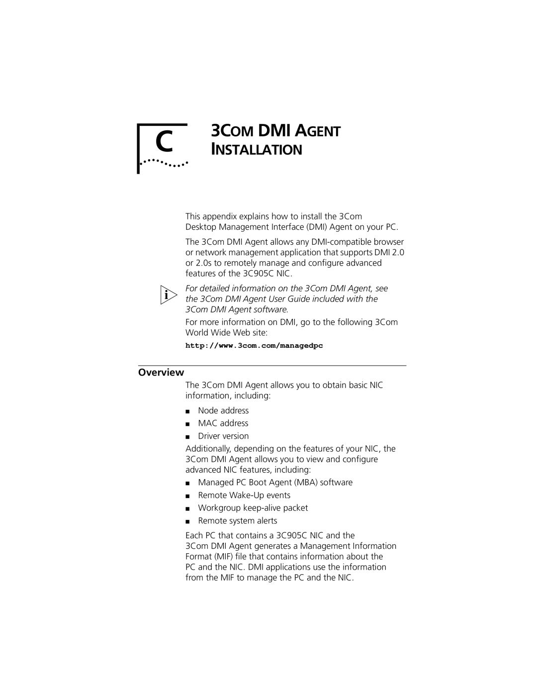 3Com 3C905C-TX-M, 3C905C-TX manual 3COM DMI Agent 