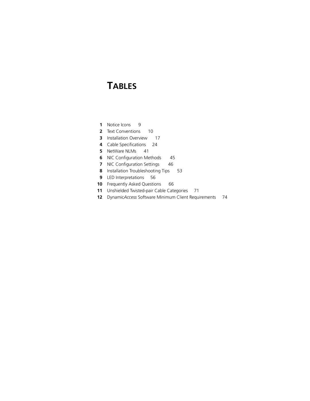 3Com 3C905C-TX-M, 3C905C-TX manual Tables 