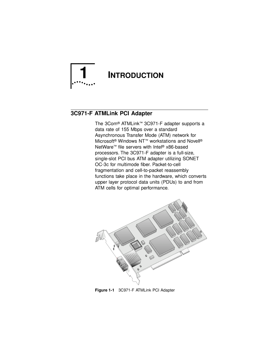 3Com manual Introduction, 3C971-F ATMLink PCI Adapter 