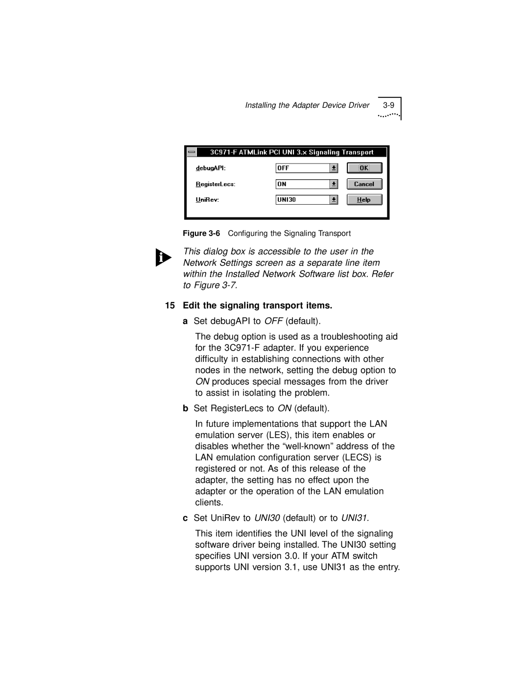 3Com 3C971-F manual Edit the signaling transport items, 6Conﬁguring the Signaling Transport 