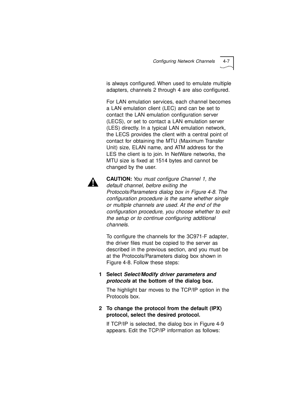 3Com 3C971-F manual Configuring Network Channels 