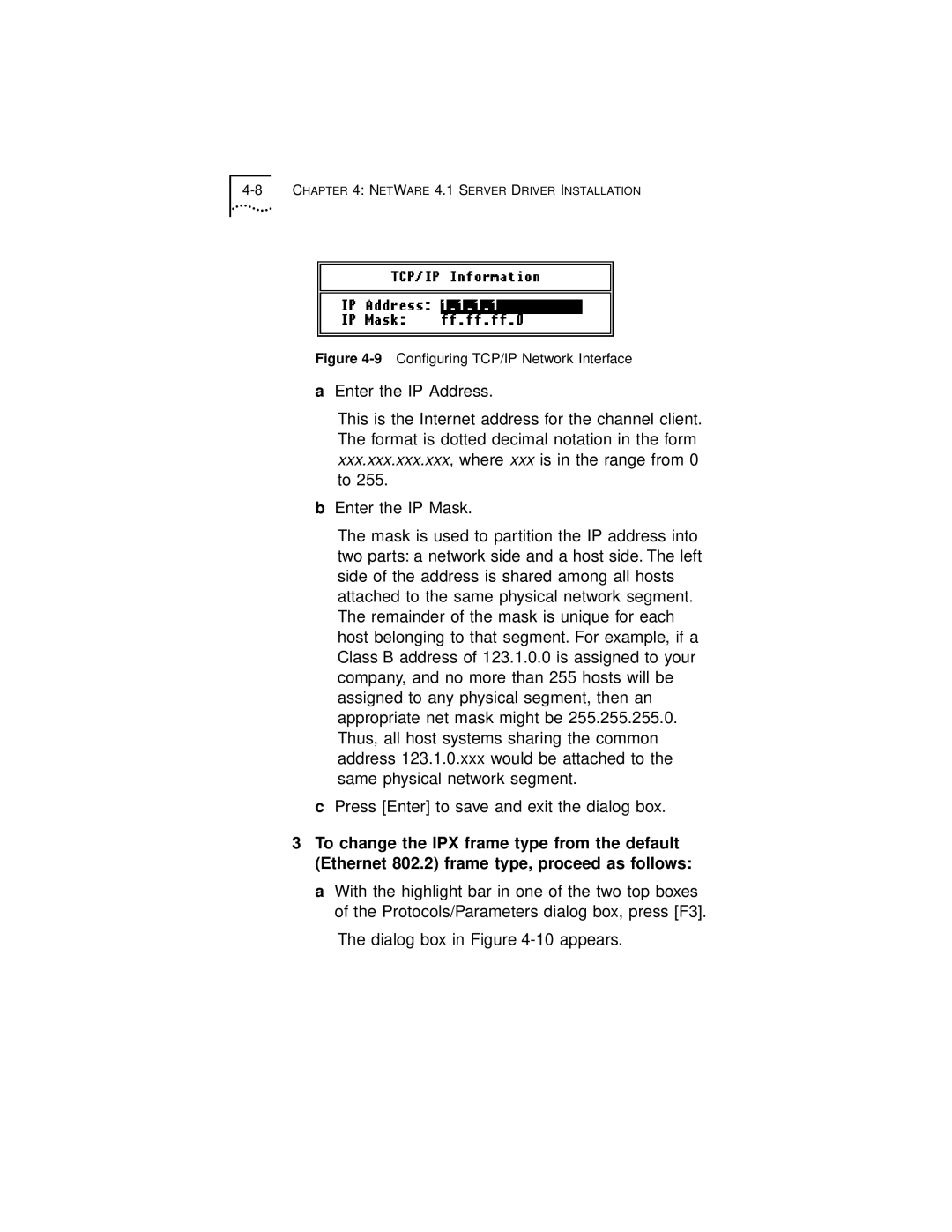 3Com 3C971-F manual 9Conﬁguring TCP/IP Network Interface 