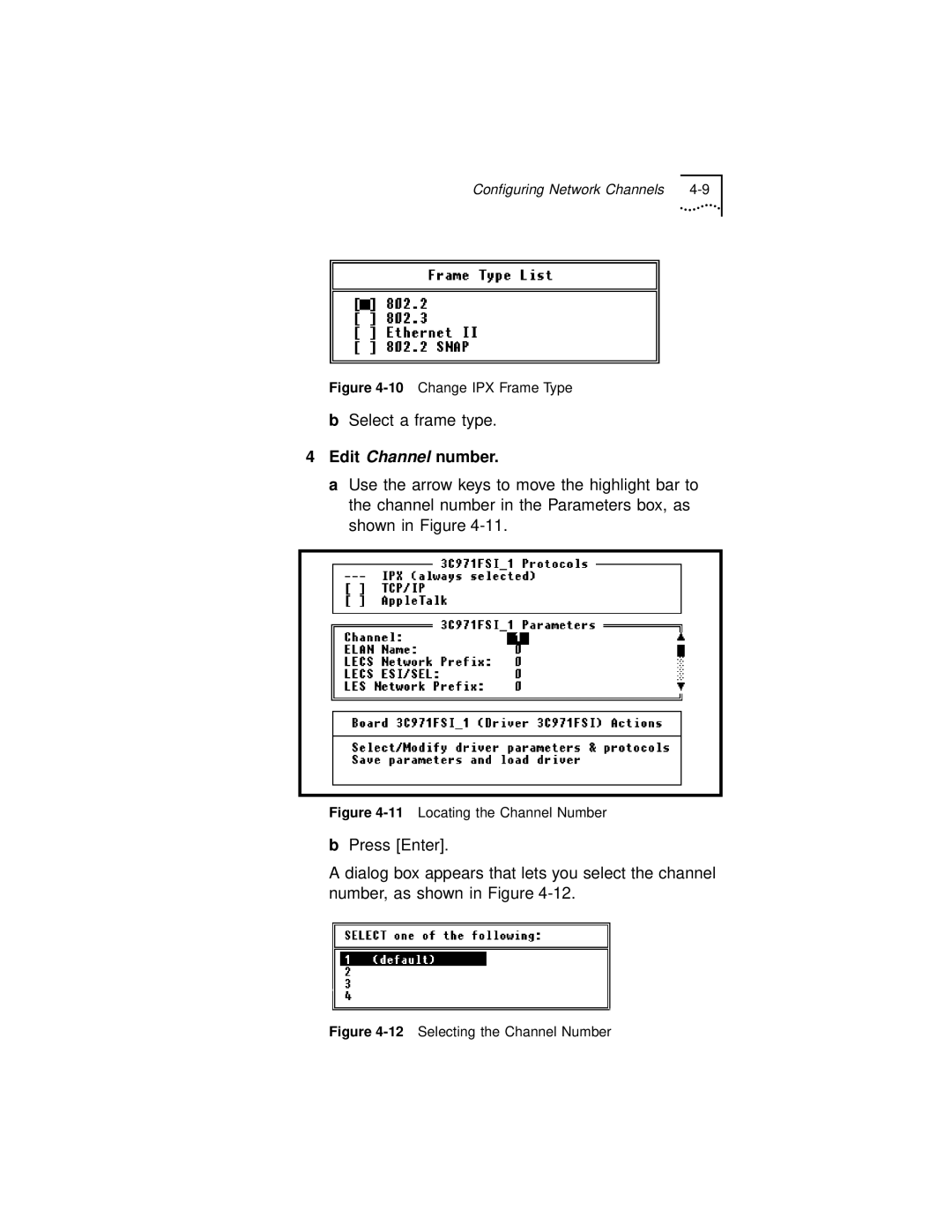 3Com 3C971-F manual Edit Channel number, 10Change IPX Frame Type 