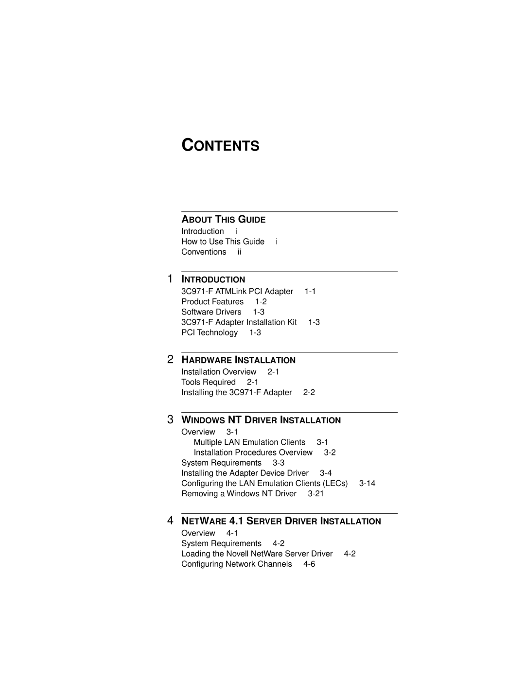 3Com 3C971-F manual Contents 