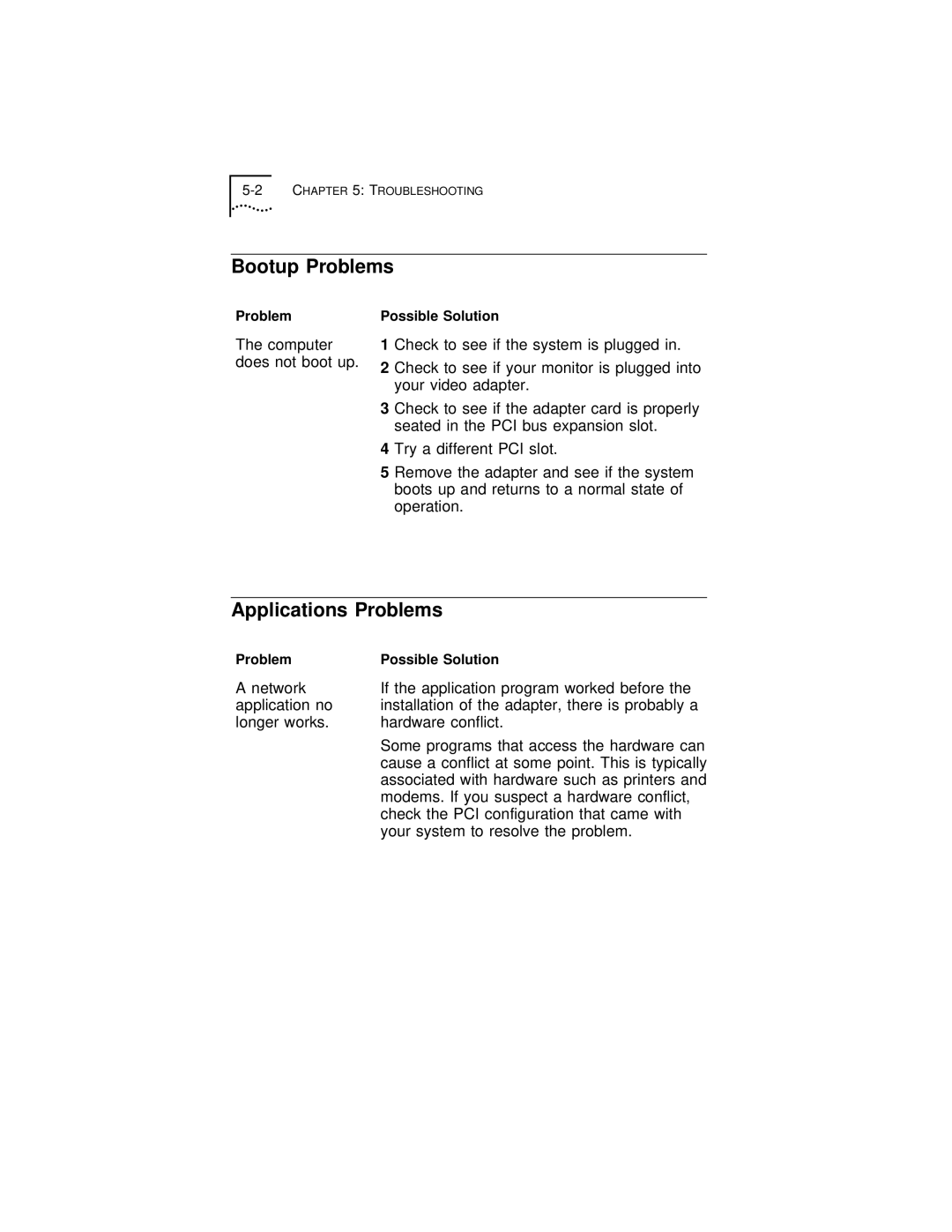 3Com 3C971-F manual Bootup Problems, Applications Problems 