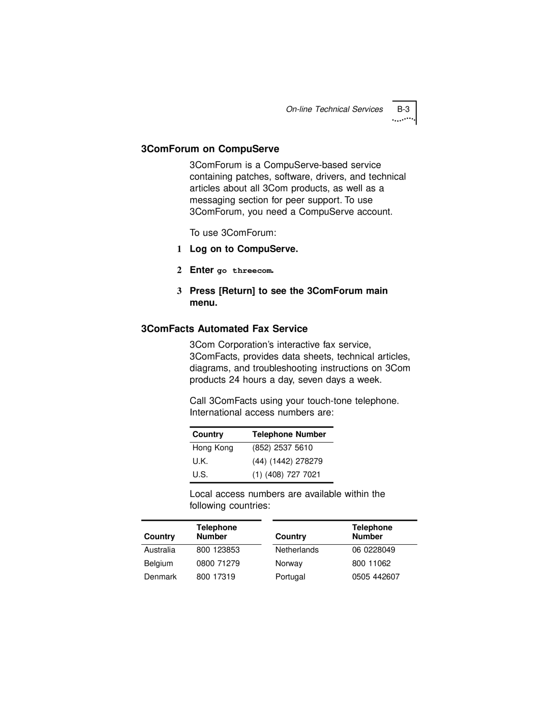 3Com 3C971-F manual Log on to CompuServe, Press Return to see the 3ComForum main menu 