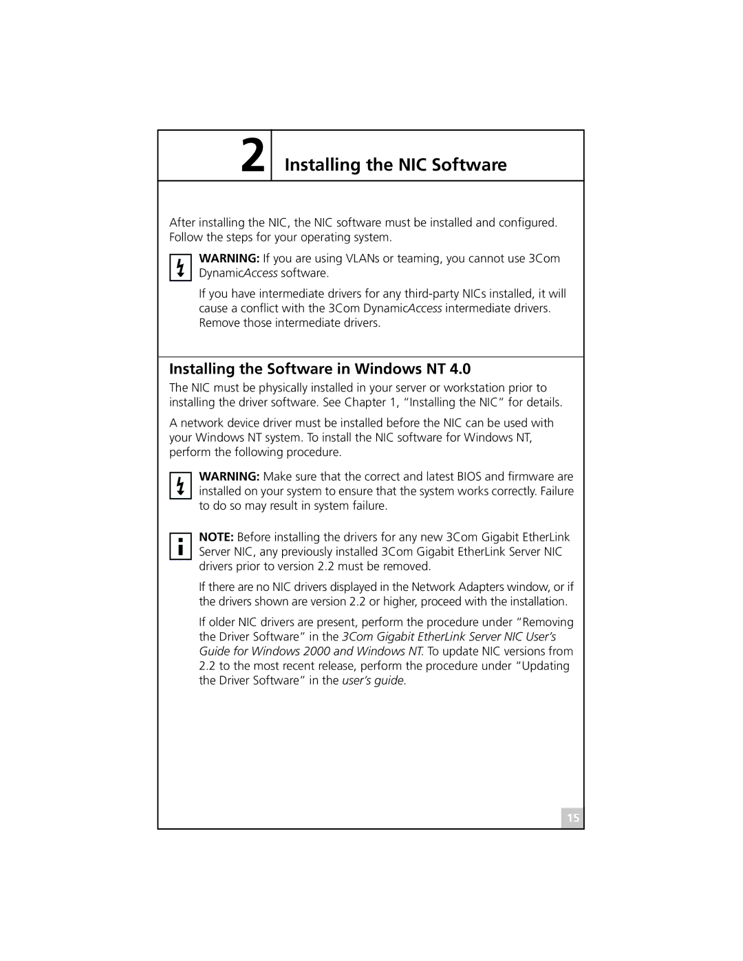 3Com 3C986-T, 3C985B-SX, 710026, 710011, 710024, 710025 Installing the NIC Software, Installing the Software in Windows NT 