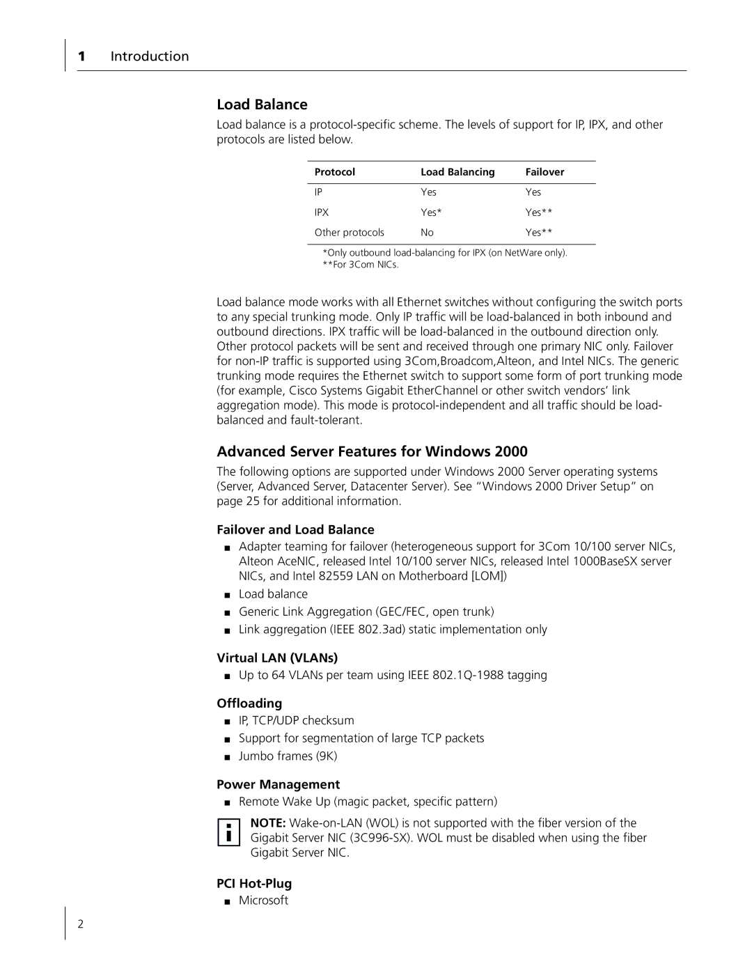 3Com 3C996B-T manual Load Balance, Advanced Server Features for Windows, Introduction 