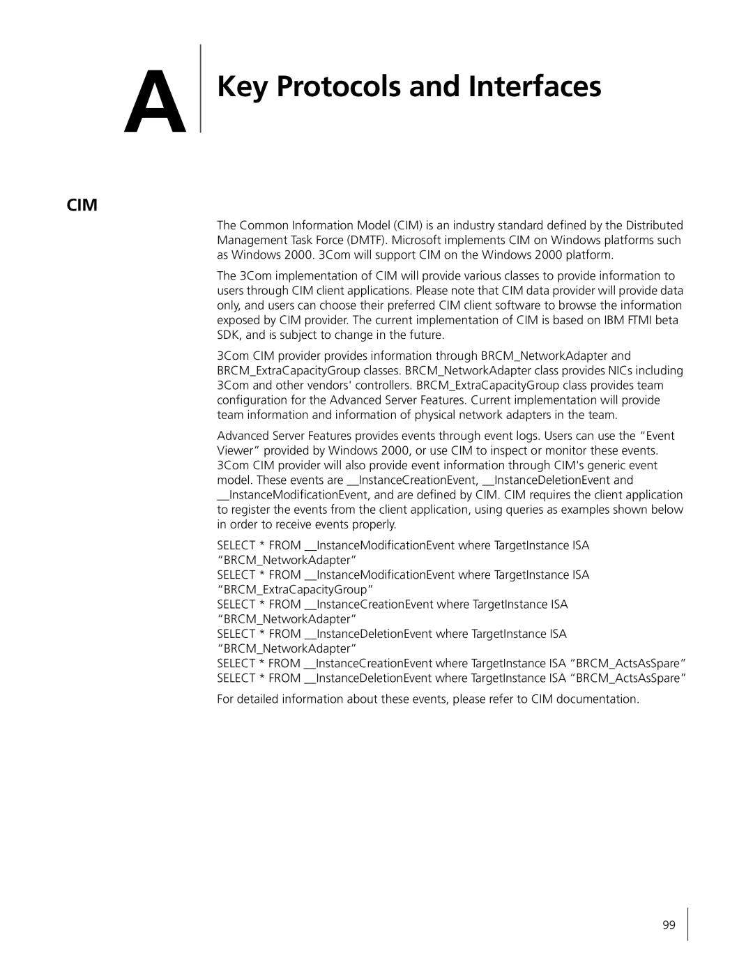 3Com 3C996B-T manual Key Protocols and Interfaces, Cim 