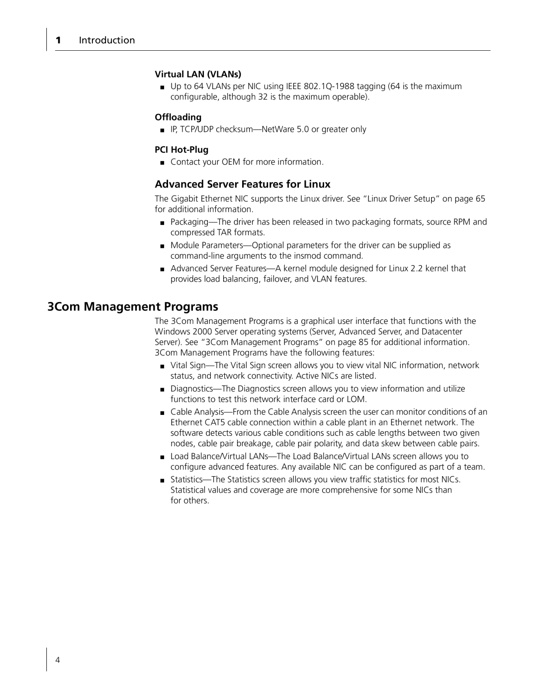 3Com 3C996B-T manual 3Com Management Programs, Advanced Server Features for Linux 