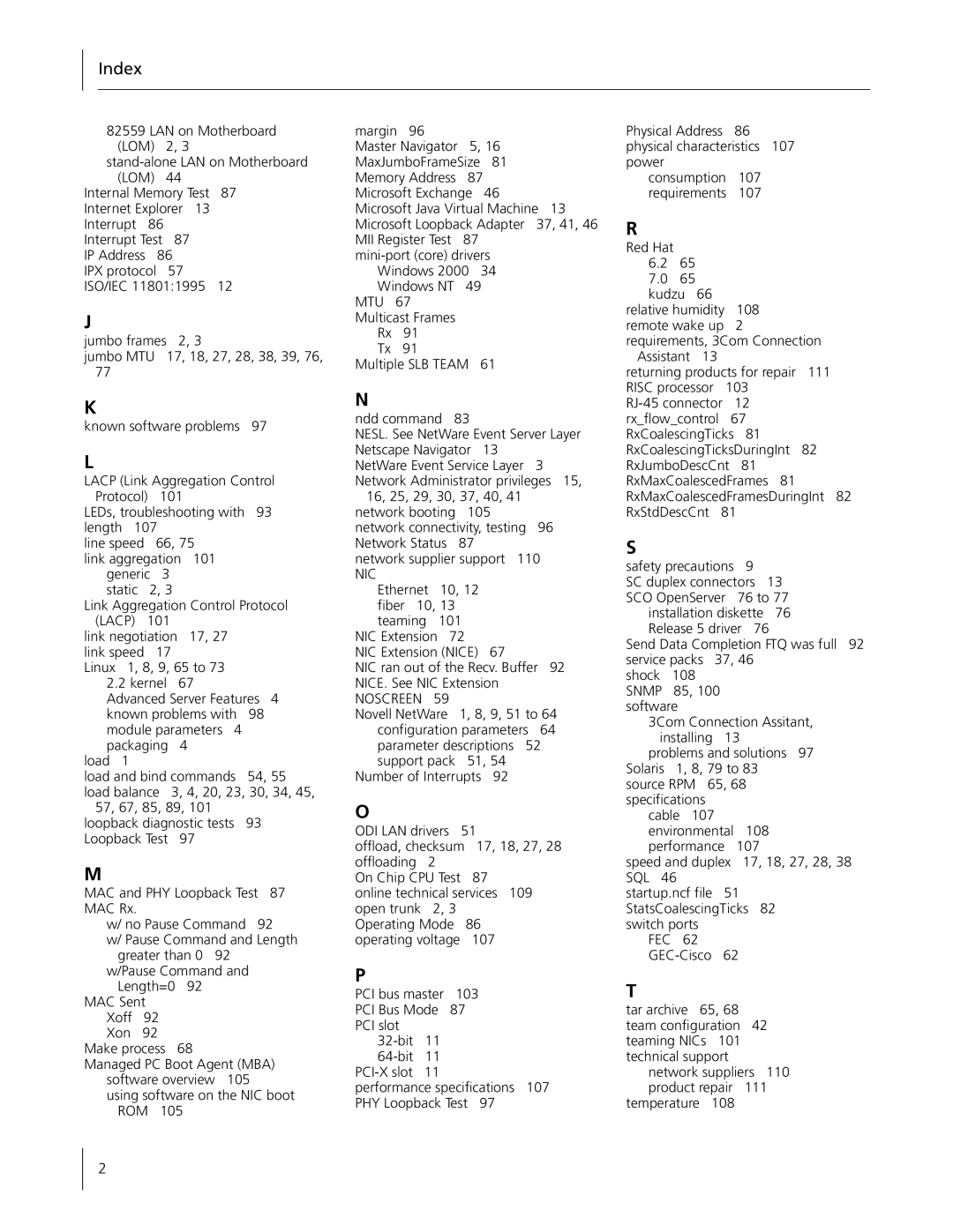 3Com 3C996B-T manual Index, Lacp 