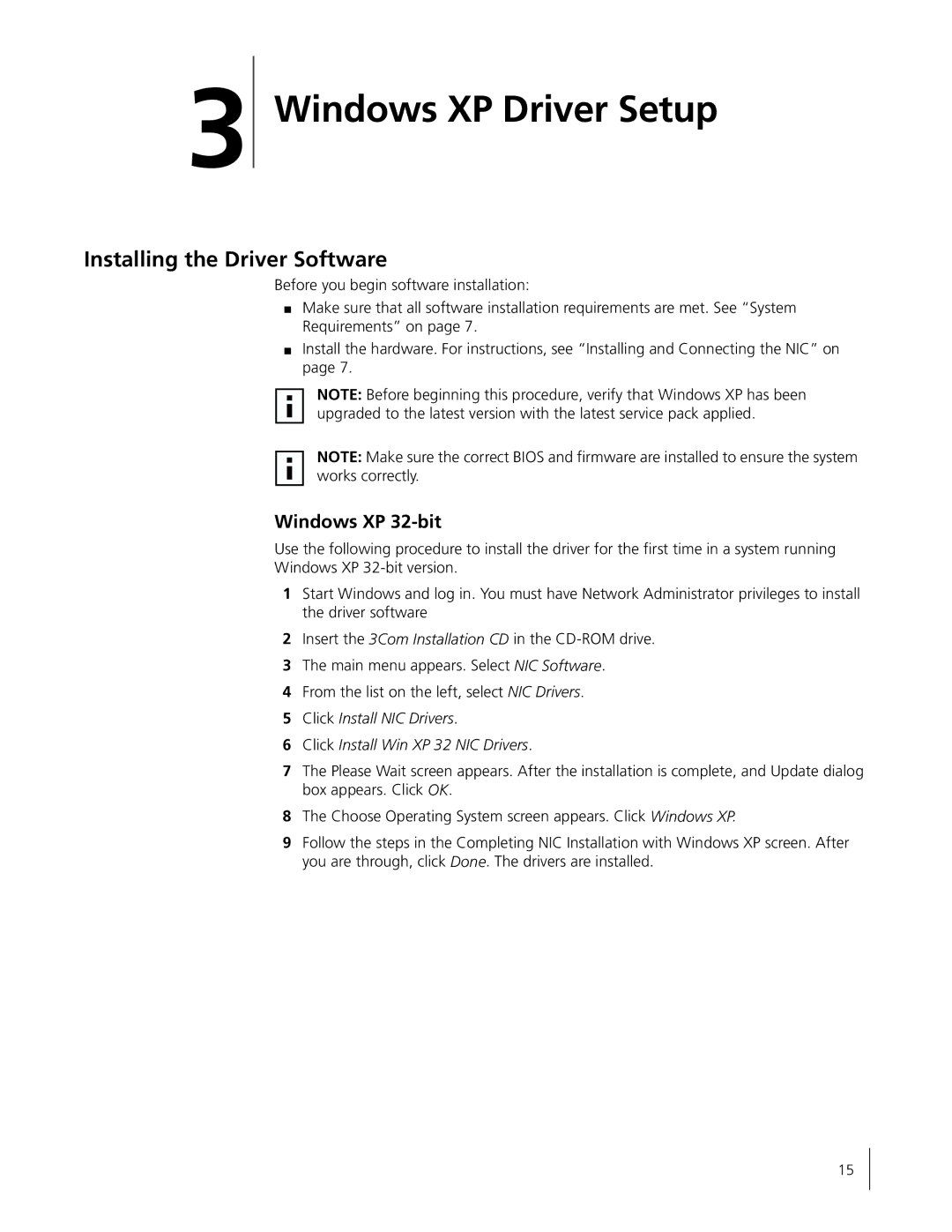 3Com 3C996B-T manual Windows XP Driver Setup, Installing the Driver Software 