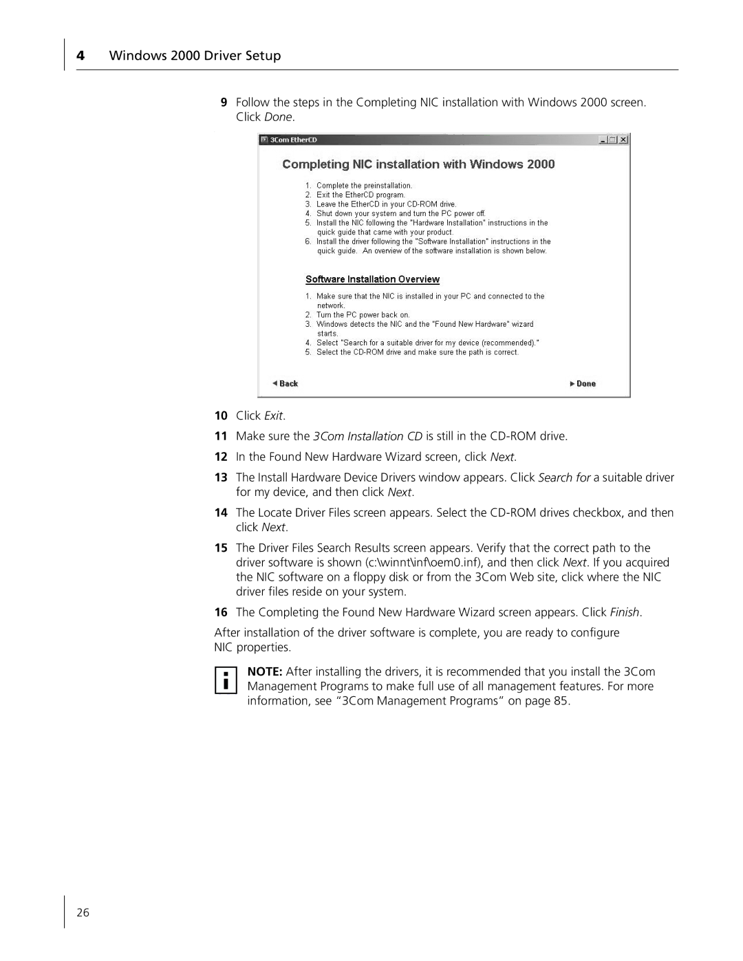 3Com 3C996B-T manual Windows 2000 Driver Setup 