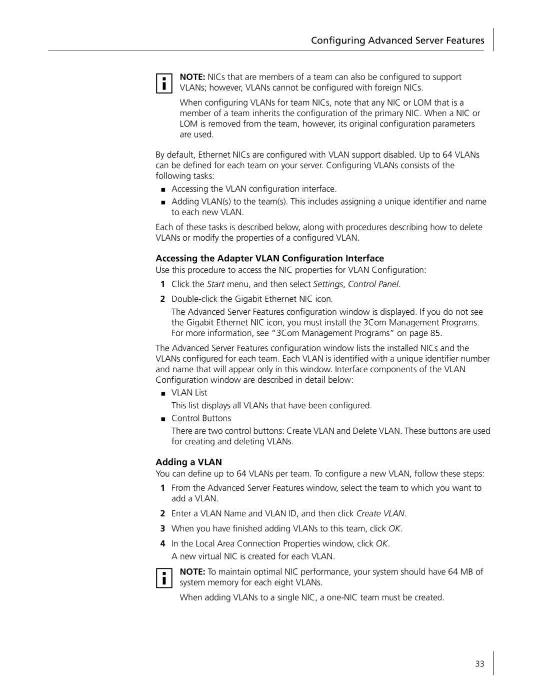 3Com 3C996B-T manual Accessing the Adapter Vlan Configuration Interface 