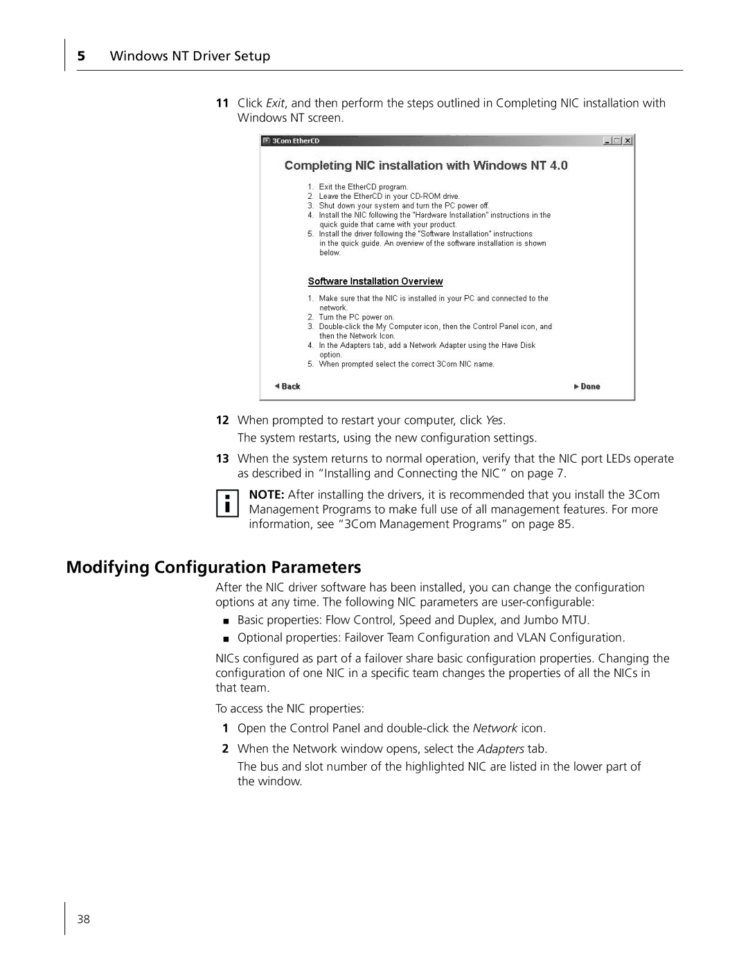 3Com 3C996B-T manual Modifying Configuration Parameters, Windows NT Driver Setup 