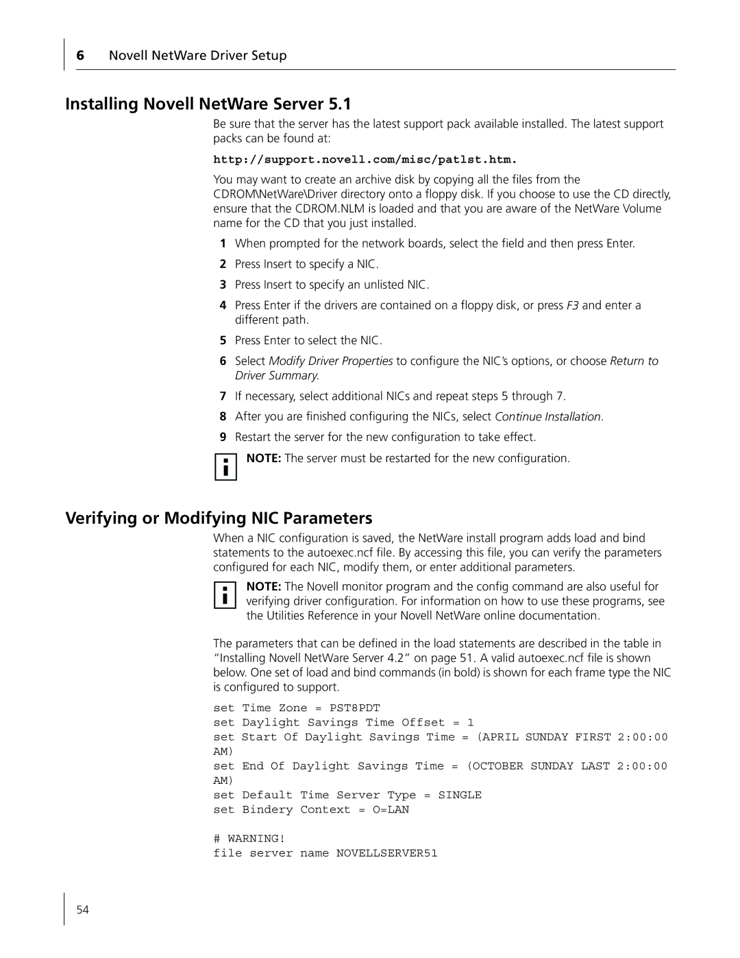 3Com 3C996B-T manual Installing Novell NetWare Server, Verifying or Modifying NIC Parameters 