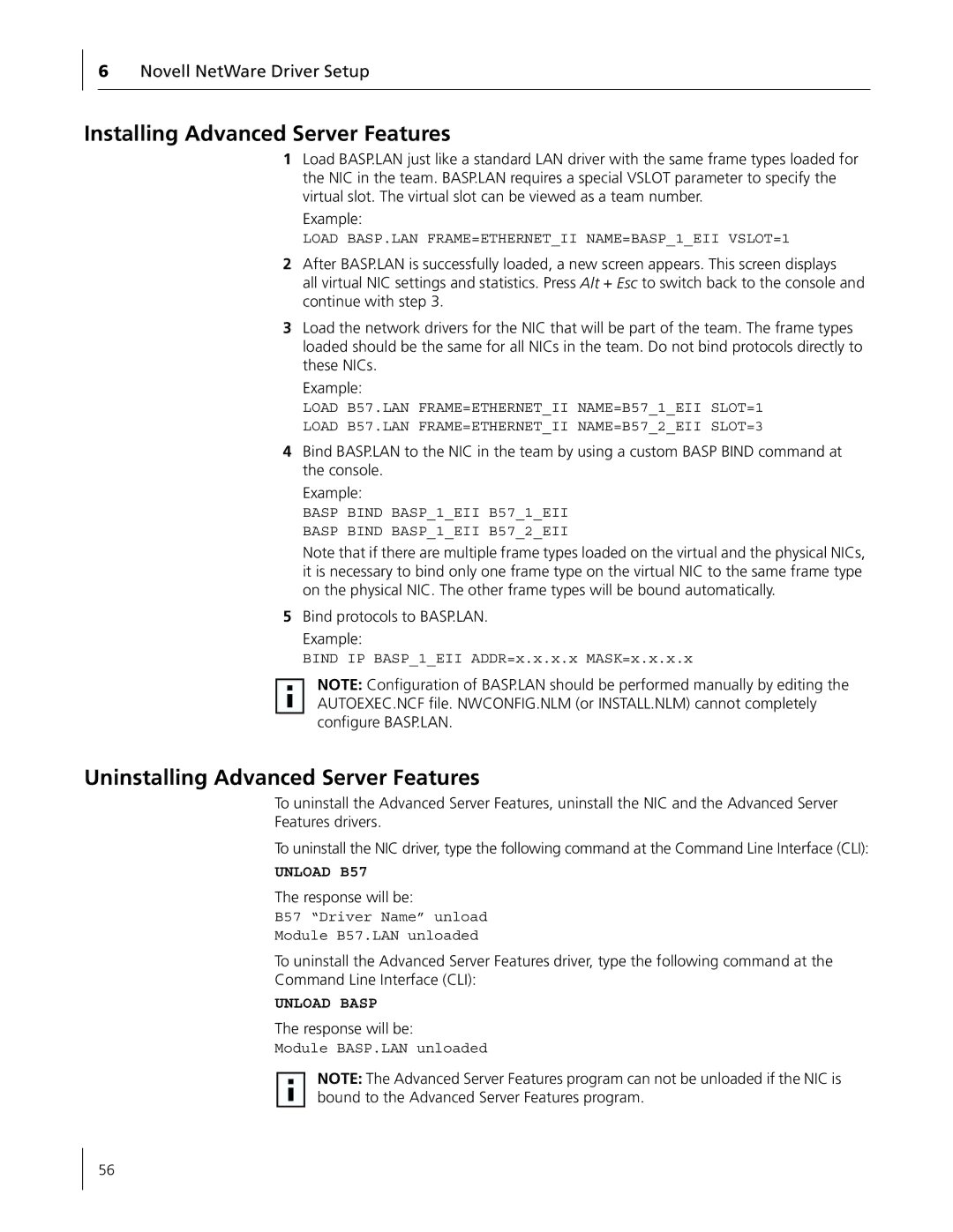 3Com 3C996B-T manual Unload Basp 