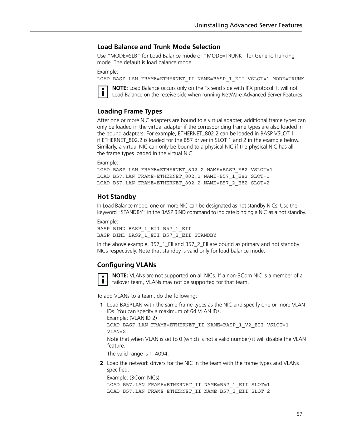 3Com 3C996B-T manual Load Balance and Trunk Mode Selection, Loading Frame Types, Hot Standby 