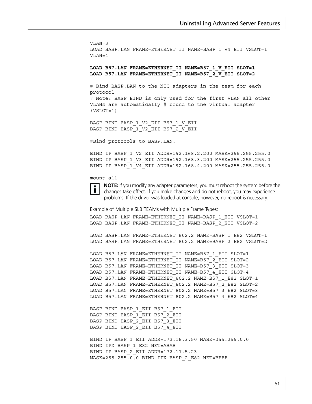 3Com 3C996B-T manual Basp Bind BASP1V2EII B571VEII Basp Bind BASP1V2EII B572VEII 