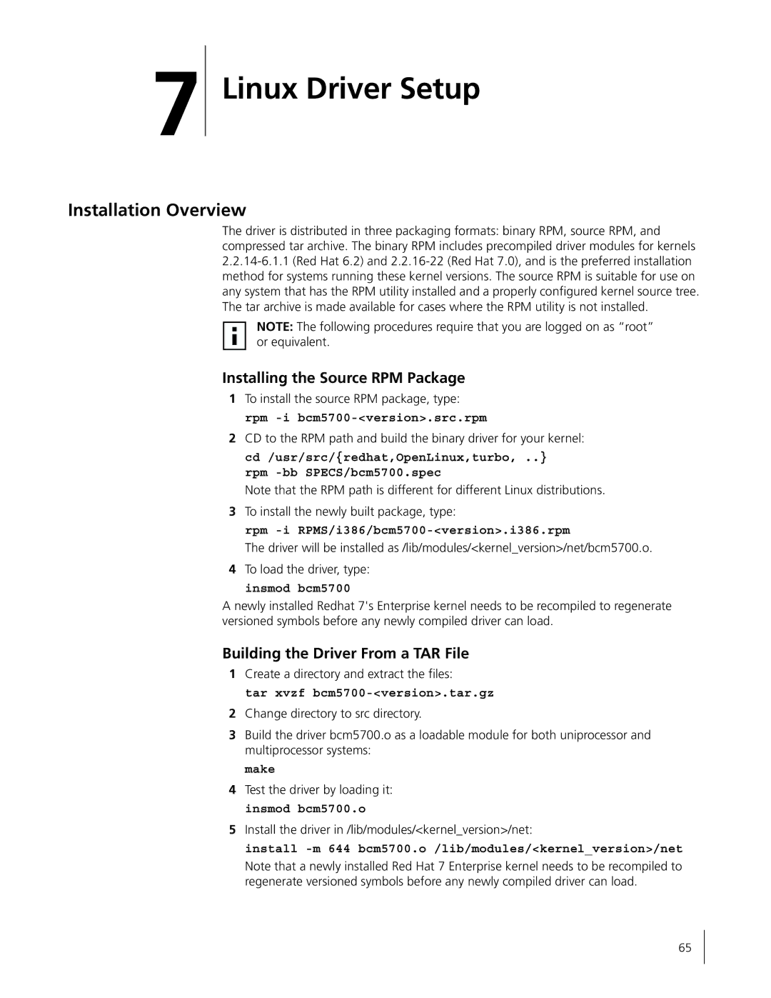 3Com 3C996B-T manual Linux Driver Setup, Installation Overview, Installing the Source RPM Package 