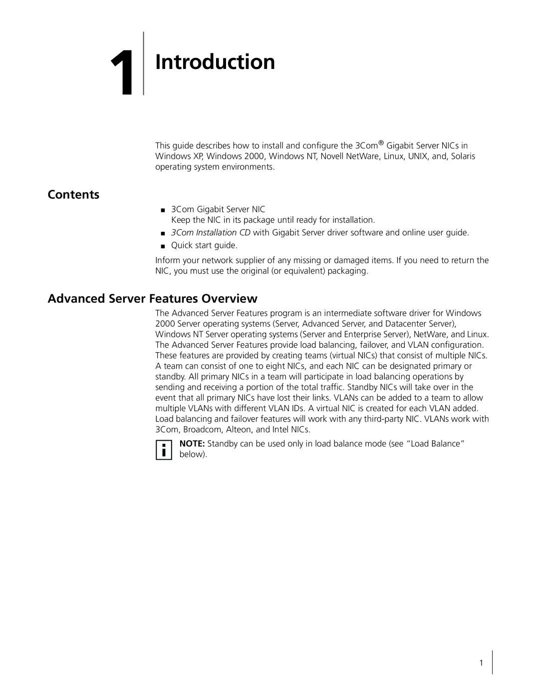 3Com 3C996B-T manual Introduction, Contents, Advanced Server Features Overview 