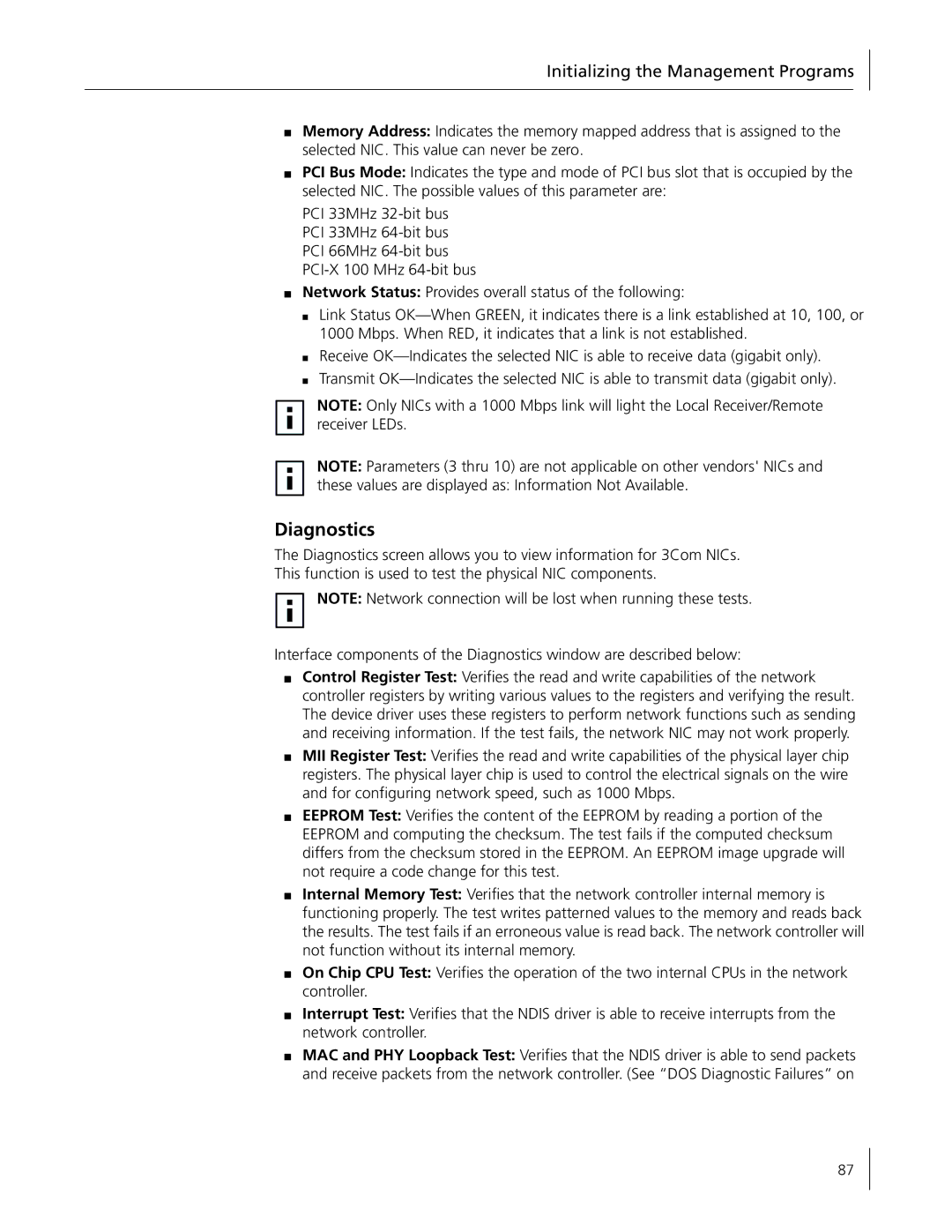 3Com 3C996B-T manual Diagnostics, Initializing the Management Programs 