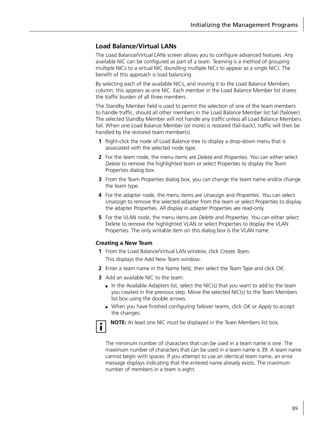 3Com 3C996B-T manual Load Balance/Virtual LANs, Creating a New Team 