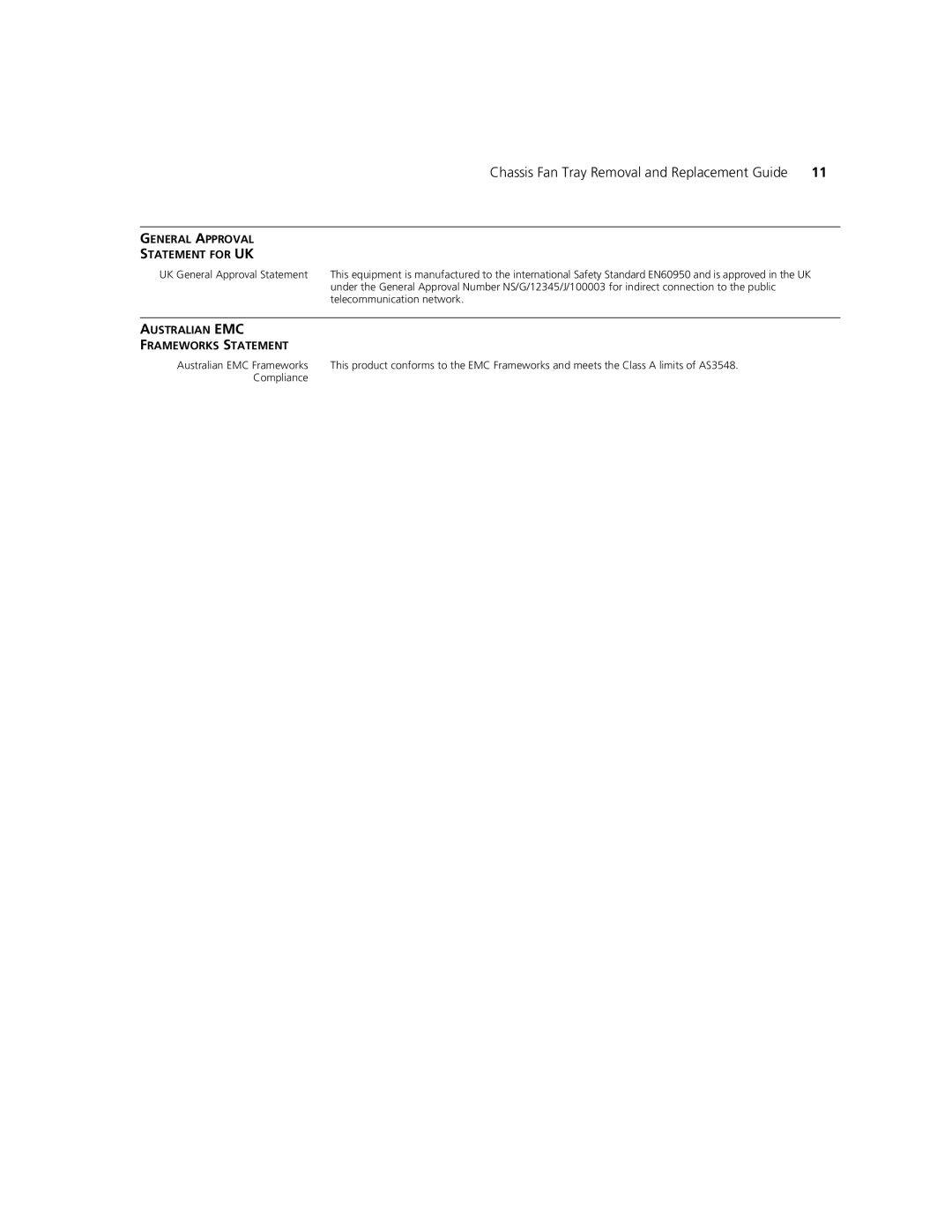 3Com 3CB9EF manual General Approval Statement for UK, Australian EMC Frameworks Statement 