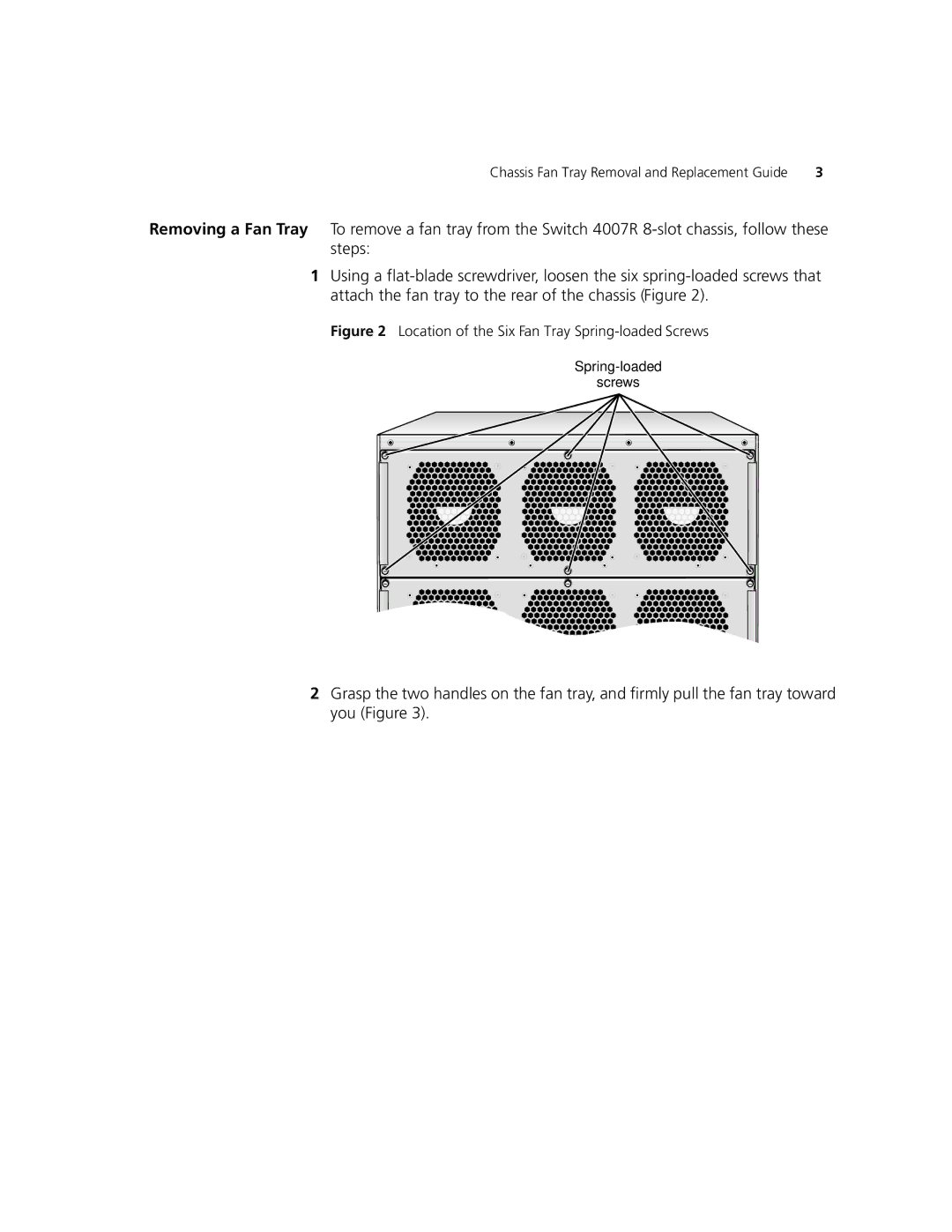 3Com 3CB9EF manual Location of the Six Fan Tray Spring-loaded Screws 