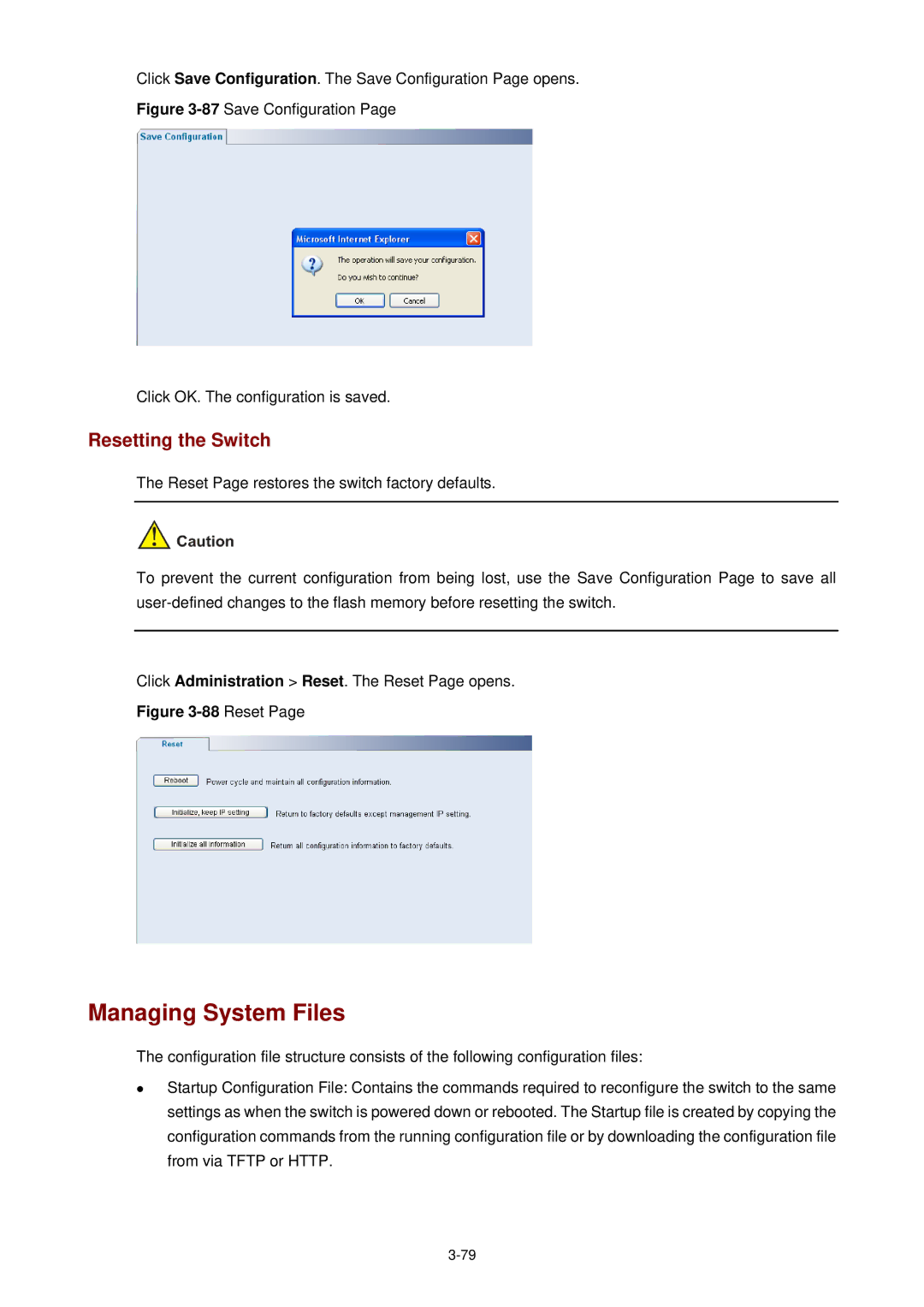 3Com 3CBLSF26H manual Managing System Files, Resetting the Switch 